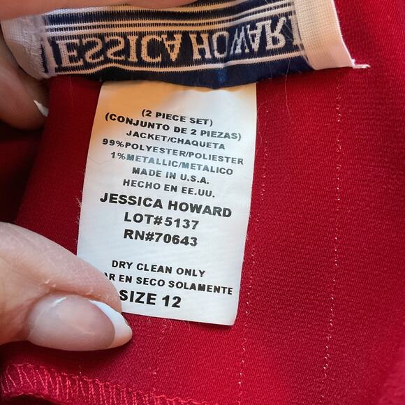 Jessica Howard Red 2pc Vintage Long Sheath Dress W/ Long Sleeve Blazer 12 - Picture 7 of 8